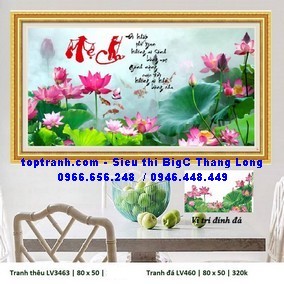 Tranh thêu cha mẹ hoa sen